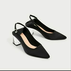 Zara Trafaluc Clear Lucite Low Heels Satin sz 38 7